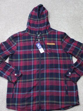 Ford Bronco Shacket NWT Mens Large Purple/Black Plaid Flannel Hooded Full Zip